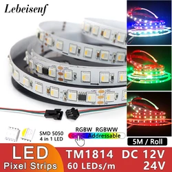 5m RGBW 4 in 1 LED Pixel Flexible Light Strip SMD 5050 60 LEDs/M DC 12V 24V TM1814 IC Addressable Magic Color Digital Lamp Bar