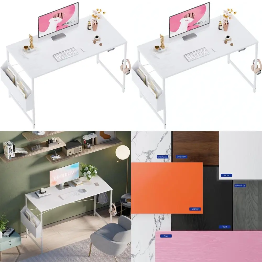 

Compact 47 Desk with Storage for Small Spaces, Home Office Workstation with Peg Hook, Ideal for Studying and Writing