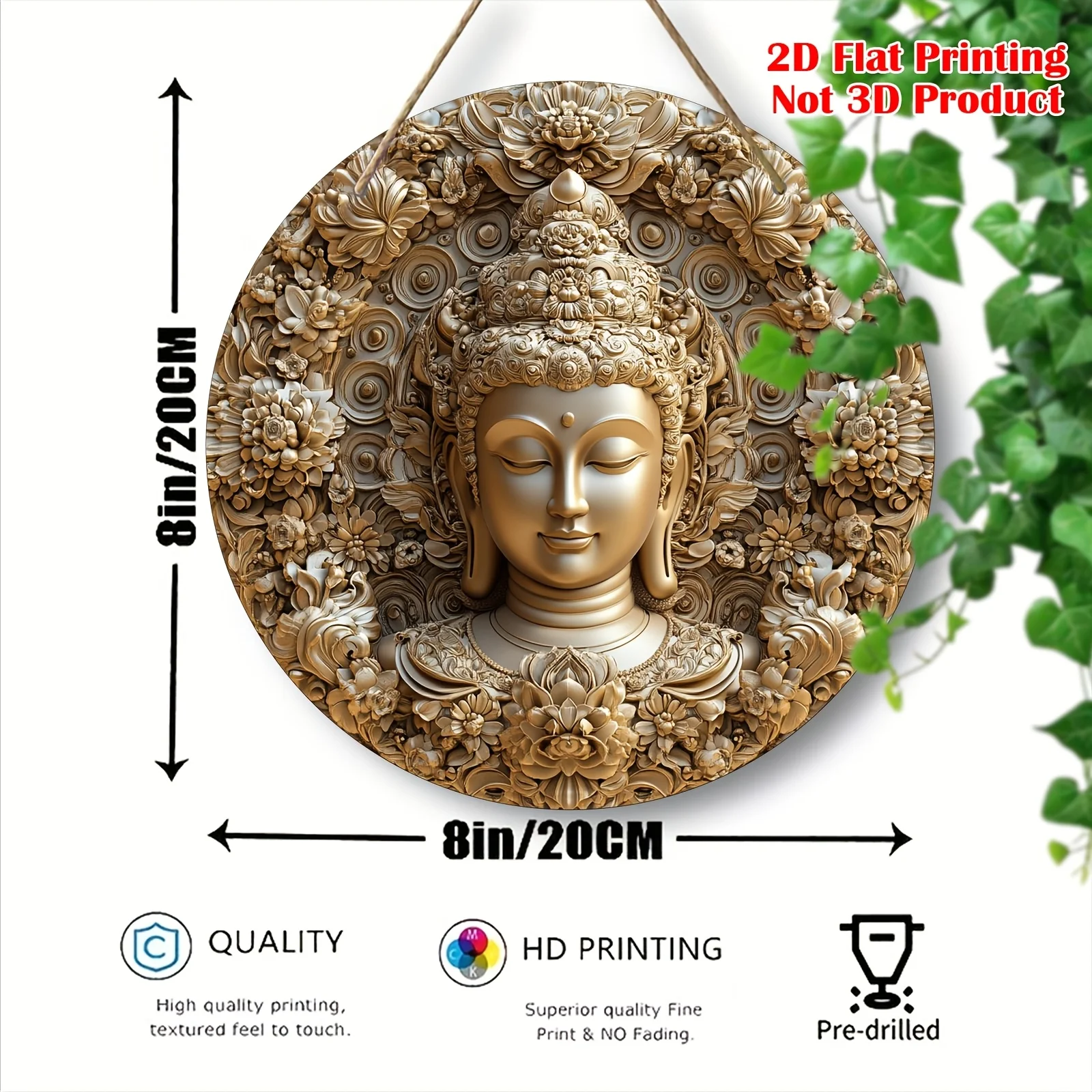 2D Flat, 2D Flat Print, 1pc Round Wooden Decorative Plaque (8*8in/20*20cm), Exquisite Buddha Head (1) Theme, Inexpensive Wall De