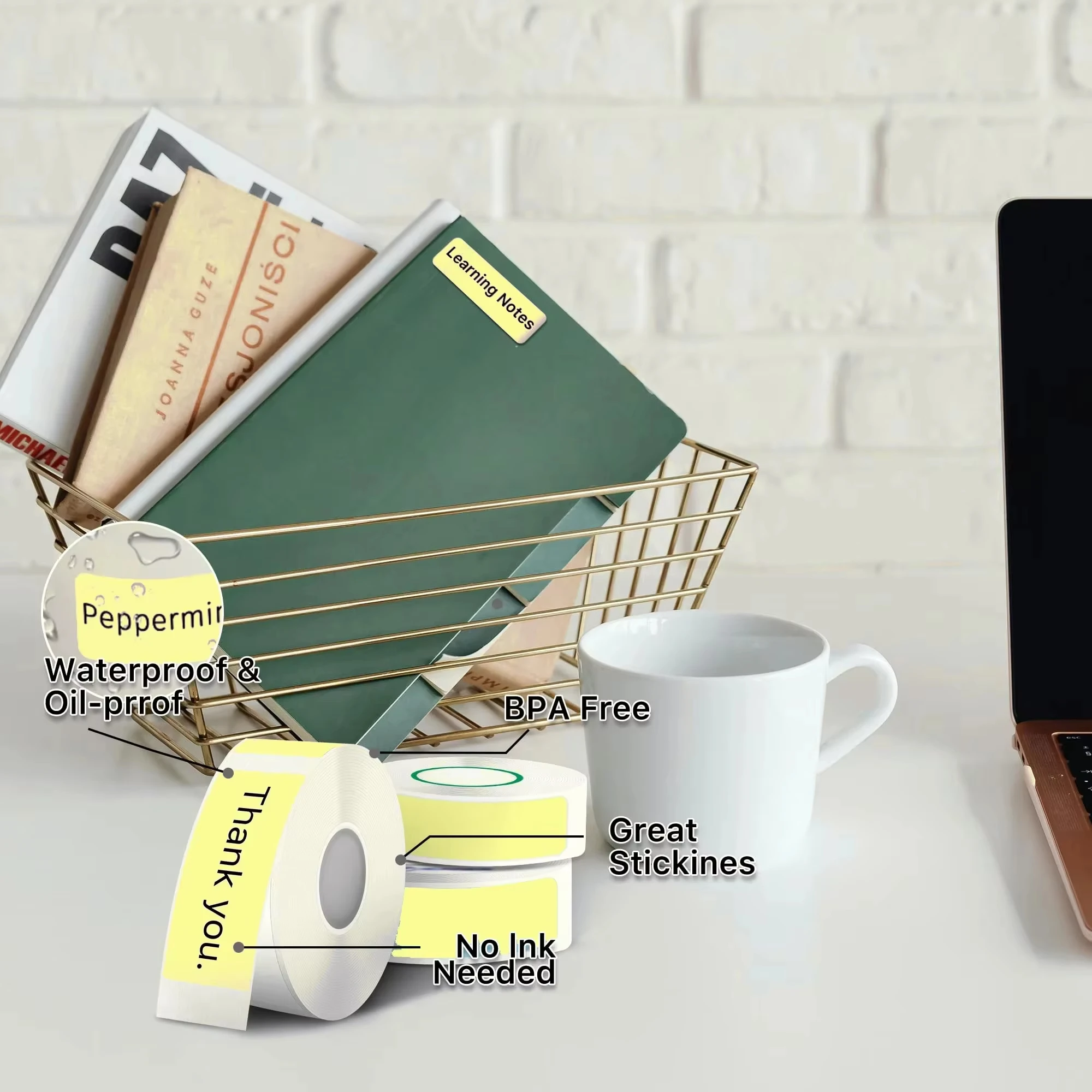 Household Storage Labels: 12x40mm Yellow Thermal Printer Tape, Self-Adhesive