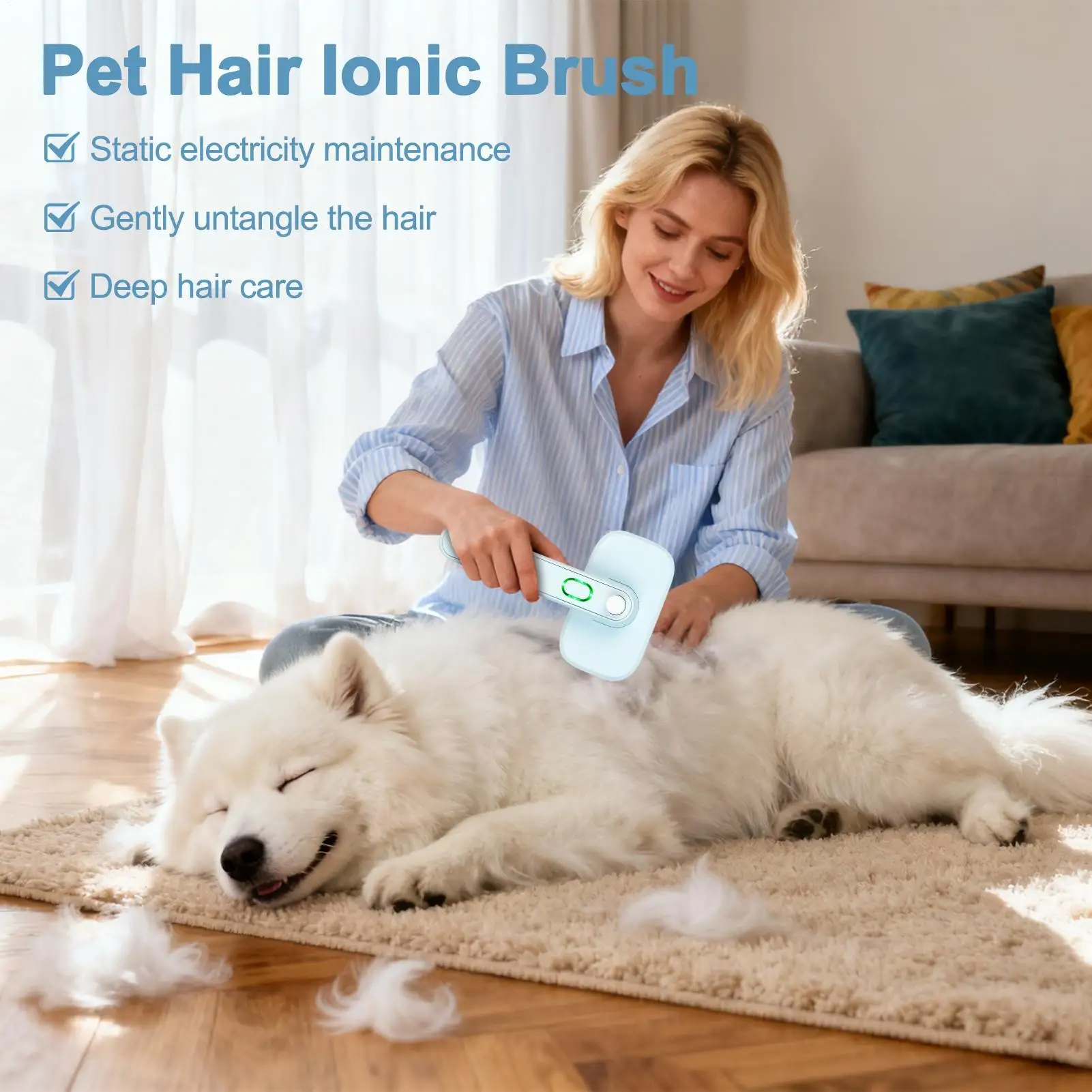 

Щетка для собак для выпадения, самоочищающаяся щетка для шерсти собаки, приятная для кожи, для кошек, домашних животных, свободный подшерсток, распутывающий массажный уход