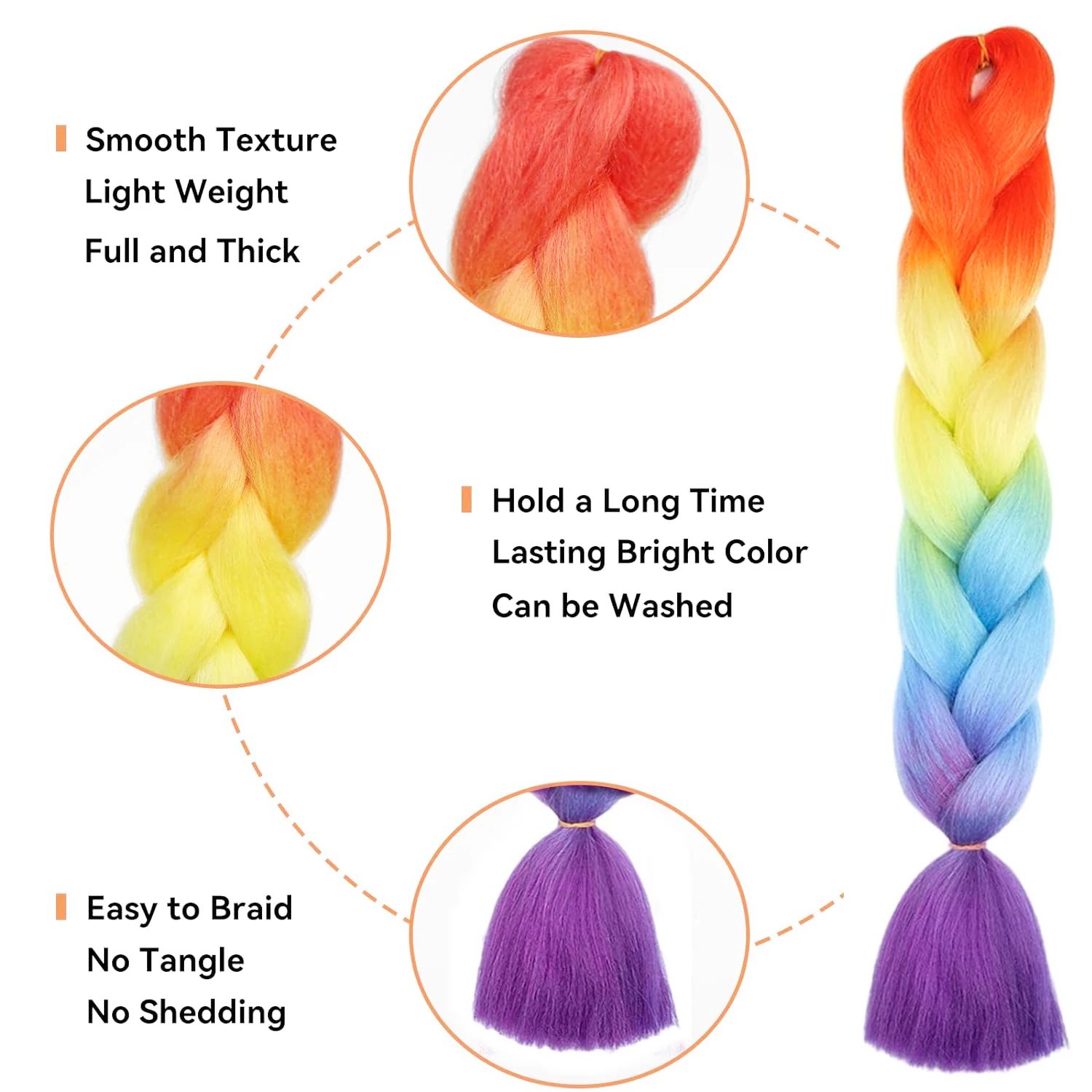 1/3 حزم وصلات شعر ملونة لضفائر جامبو جديلة في الشعر الوردي 24 بوصة تجديل شعر صناعي ملون للنساء #3