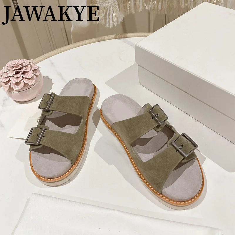 2023 Runway Unisex Causal Mules Suede Comfortable Slippers for Women Home Flat slides Buckle Luxury Brand Men's slippers Mujer