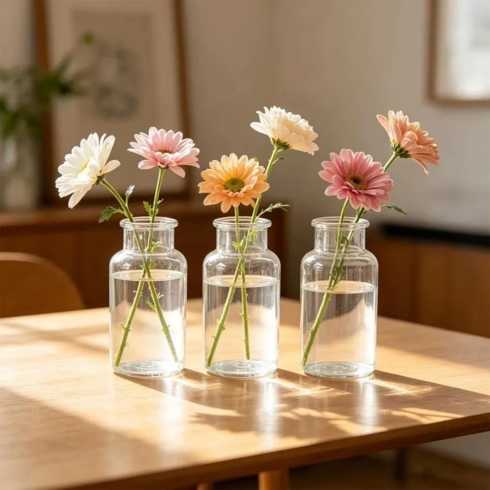 Creative Clear Vivid Decorative Vase Plastic Circular Mini Flower Vases Fine Mouth Small Vases For Wedding Centerpieces Home