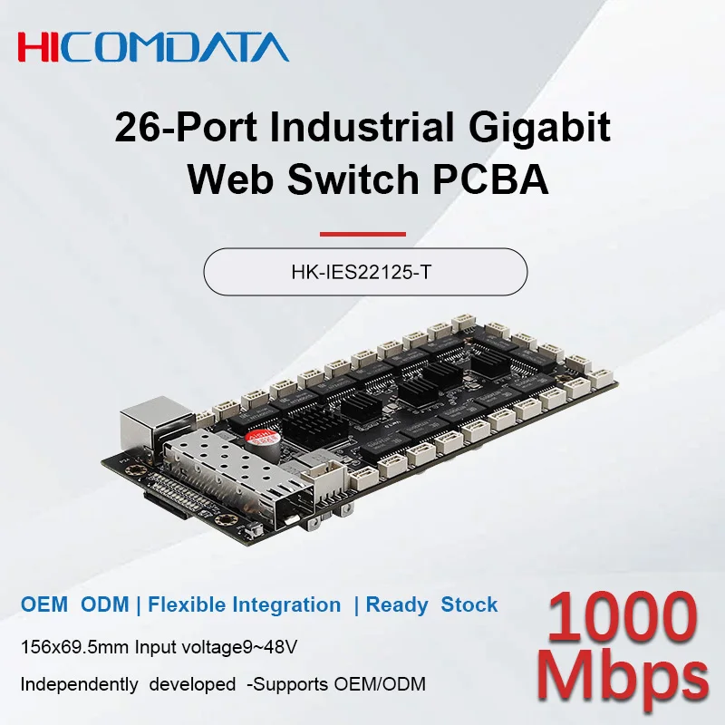 هيكومداتا -40-80 ℃ الصناعية الصف 26 منفذ L2- إدارة وحدة تبديل VLAN بوابة صناعية التبديل لوحة PCBA #1