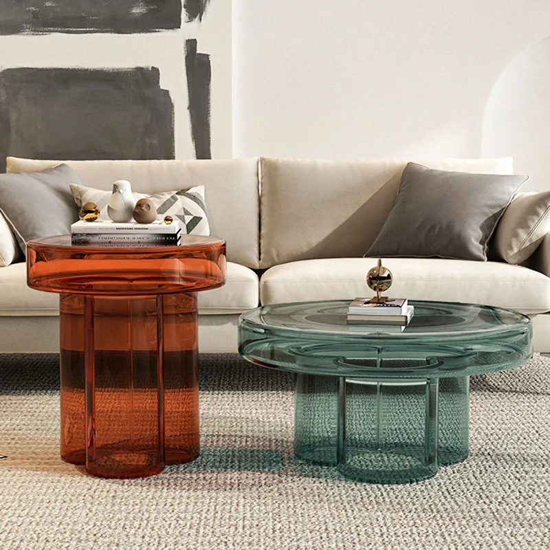 Transparent Clear Coffee Table Round Simple Flower Apartamento Side Table Luxury Industria Arredamento Living Room Furniture