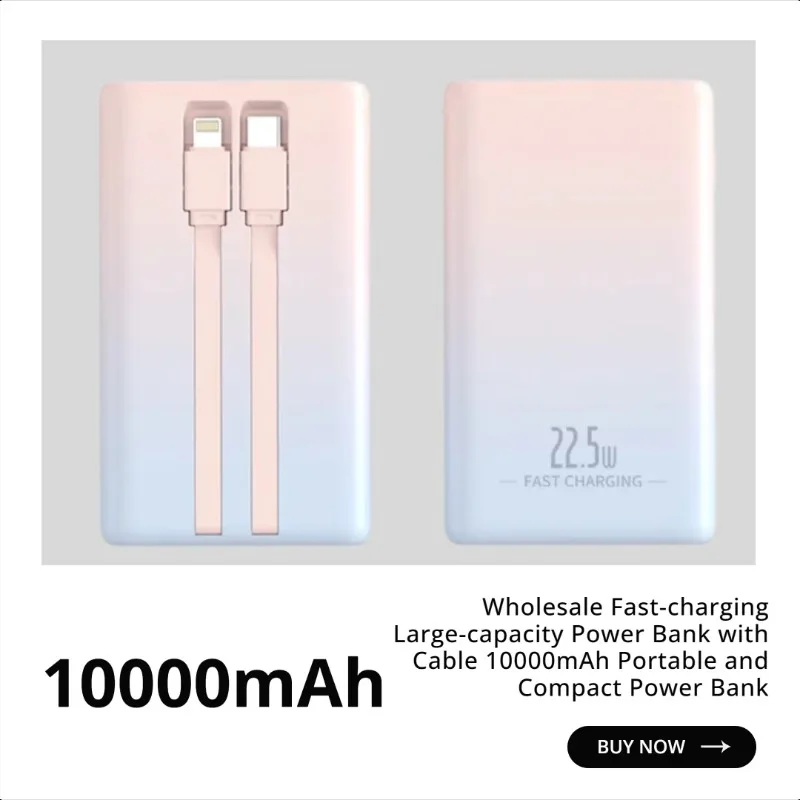 Wholesale Fast-charging Large-capacity Power Bank with Cable 10000mAh Portable and Compact Power Bank