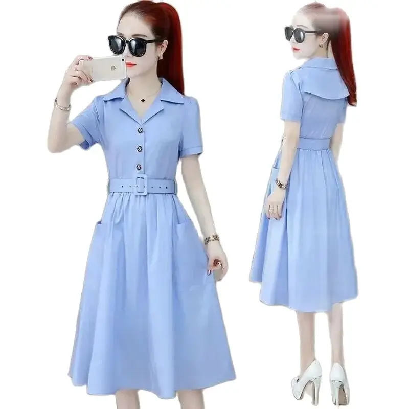 Free Belt  Dresses for Women Summer 2024 New Loose and Fashionable Waist Fairy Skirt Short Sleeves Show Slim Small Children B888