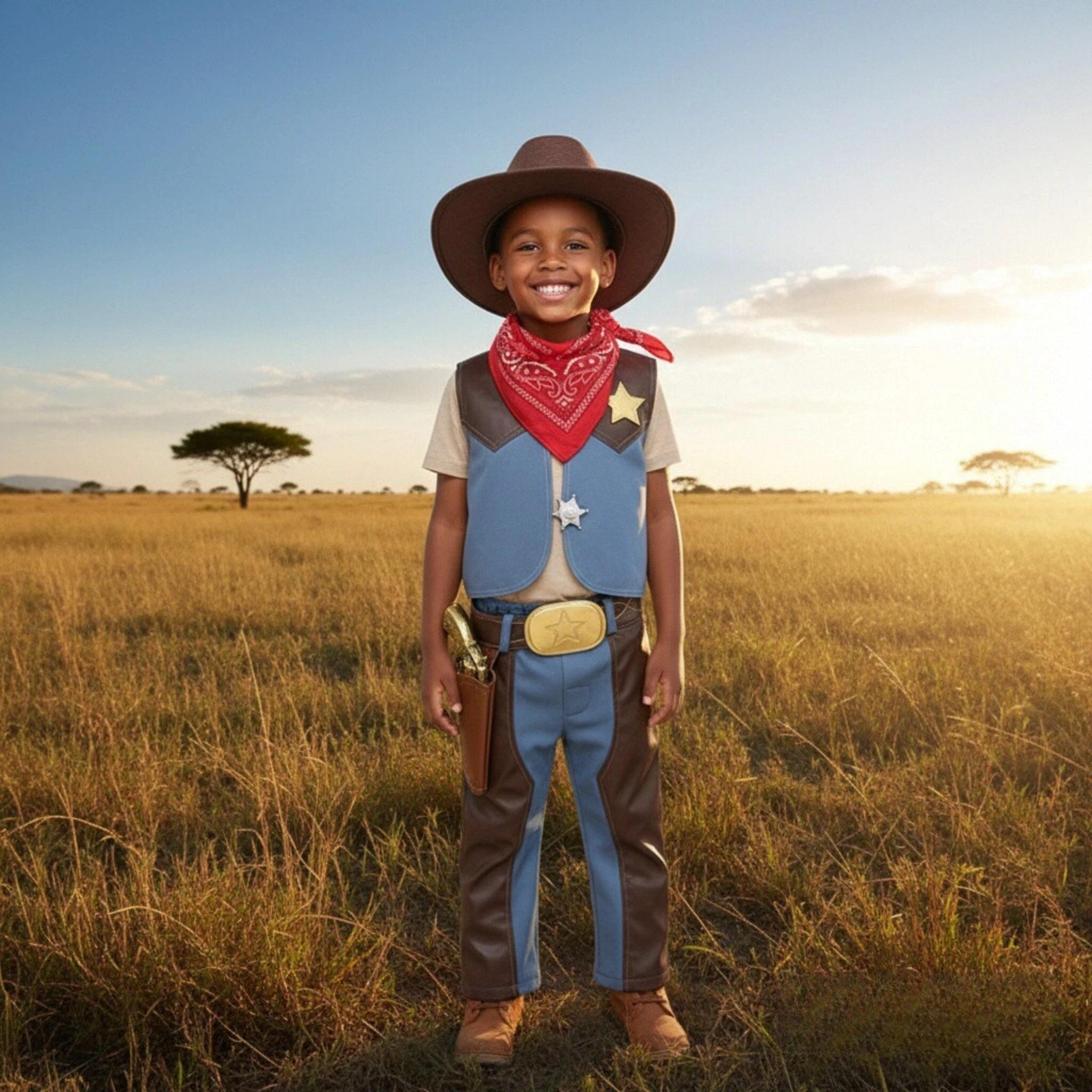 Boys Girls Western Cowboy Costume Set Cow Print Fringe Vest Outfit with Hat Children Suits Purim Holiday Outfits