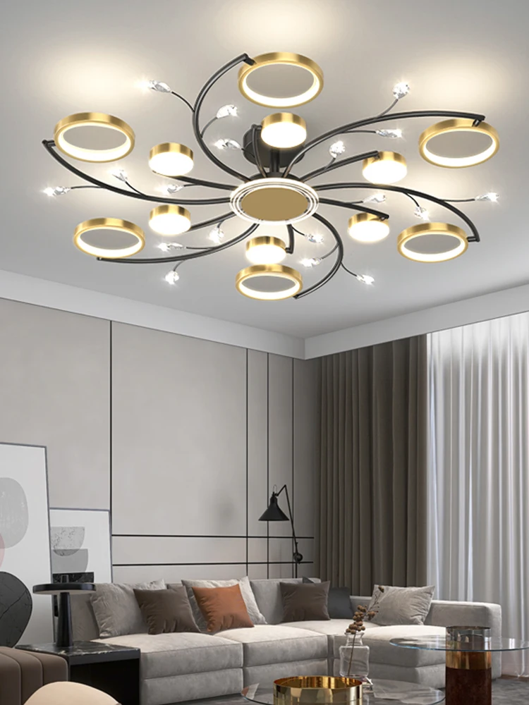 Imagem -02 - Modern Led Chandelier Ouro Alumínio Luxo Luzes Pingente para Sala de Estar Quarto Quarto Quarto de Estudo k9 Cristal Lâmpadas Decorativas 90260v