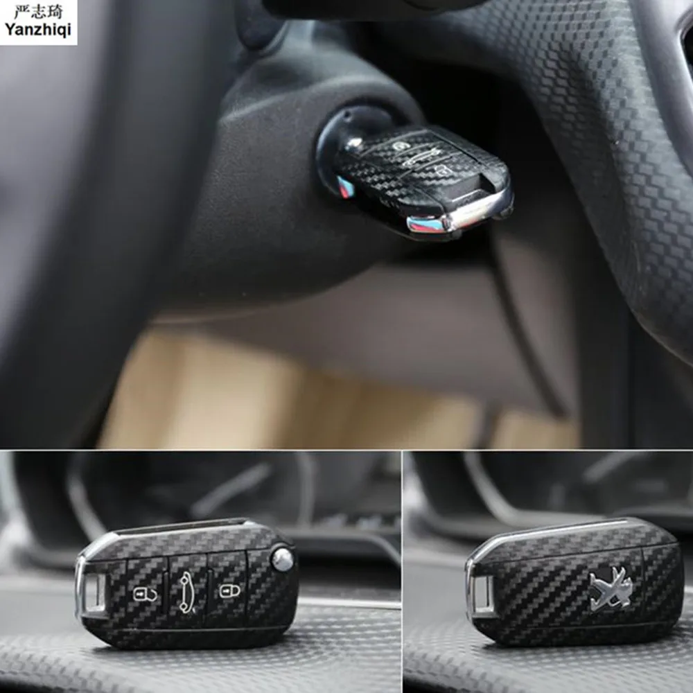 Carbon Fiber Car Key Sticker Cover Case For Citroen C4 CACTUS C3 C5 X7 Opel Corsa F Grandland X for Peugeot 2008 3008 4008 208