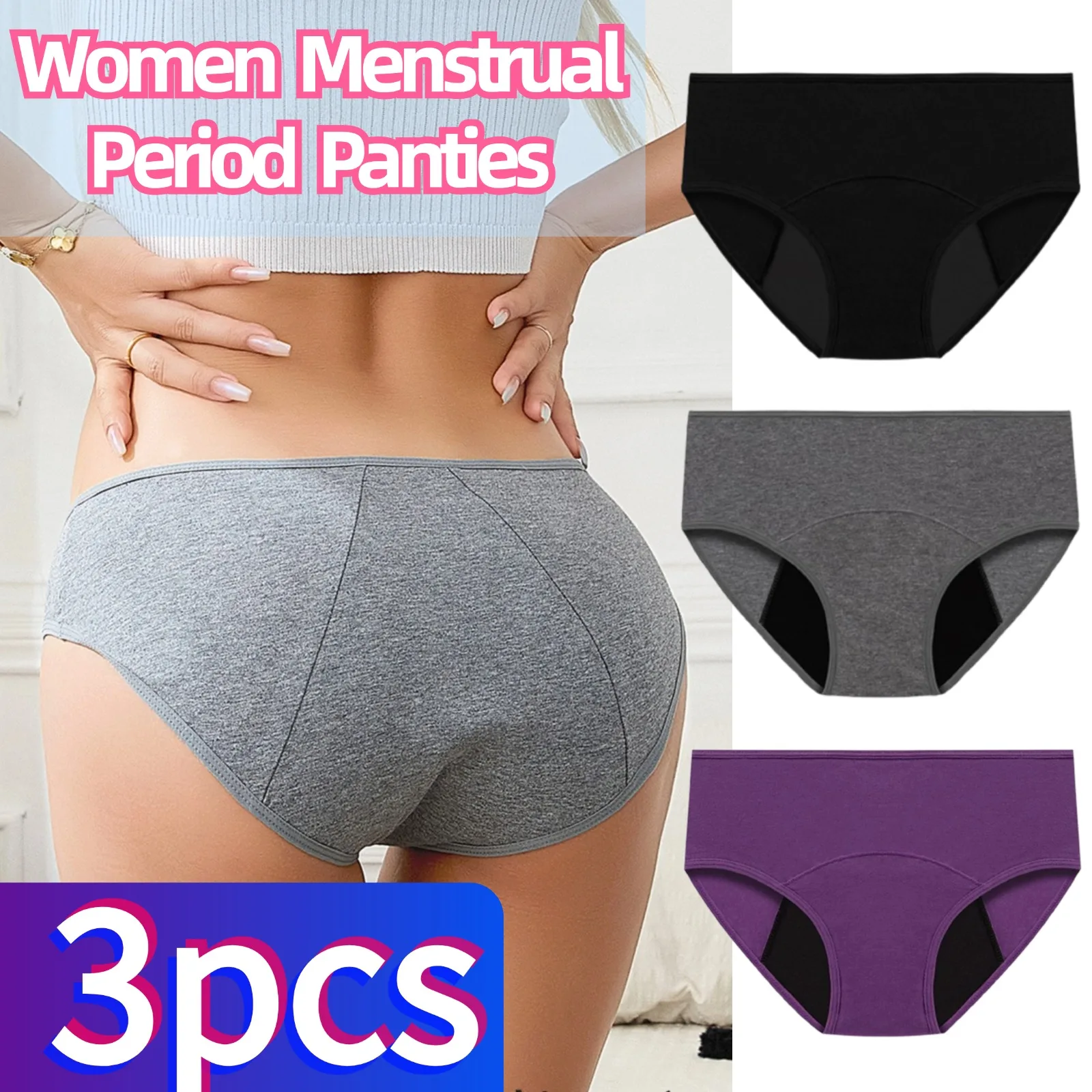 3PCS Women Menstrual Panties Leak Proof Briefs Plus Size 5XL Panties Lingerie Absorbency Comfortable Physiological Underwear