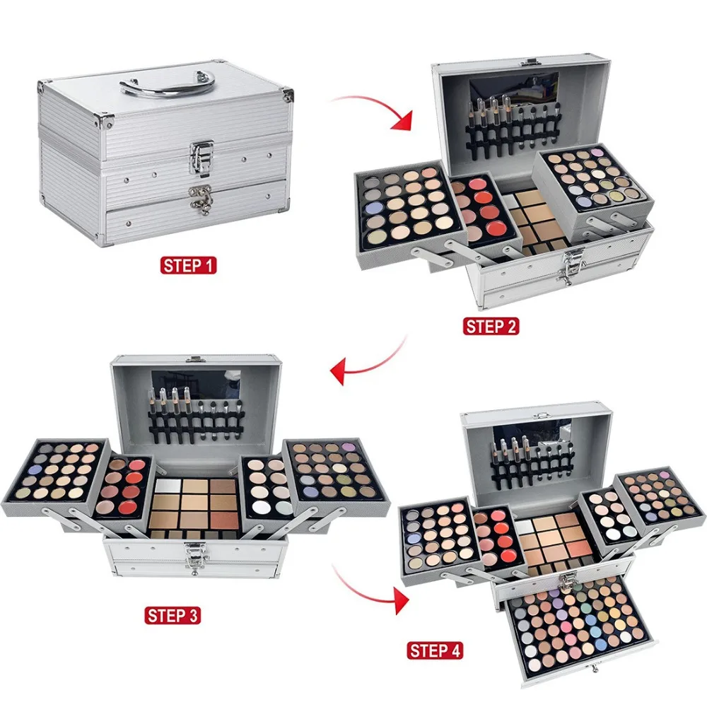 Coffret de maquillage professionnel pour filles et femmes, kit complet, ensemble de cosmétiques, palette de fard à barrage, Jules Gloss, rouge à lèvres, pinceau correcteur, coffrets cadeaux