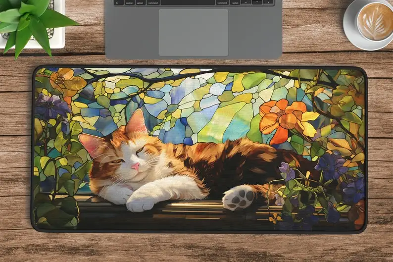 

Printed cat colored glass mouse pad, a universal high-definition printed computer accessory for gamers or work, desk mat carpet