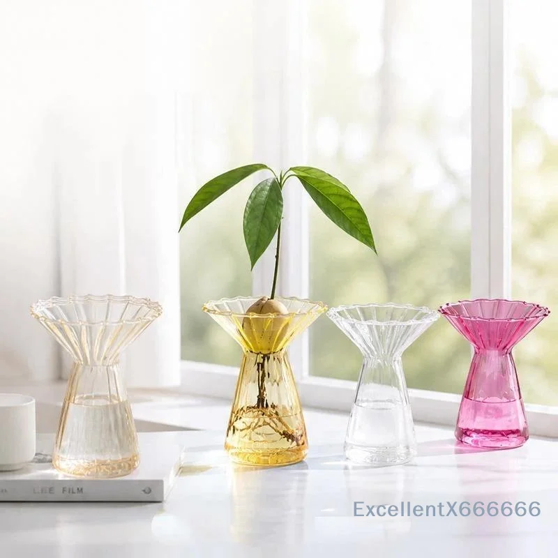 Vertical Striped Colored Glass Hydroponic Vase Clear Terrarium Ornament Ideal Housewarming Gift