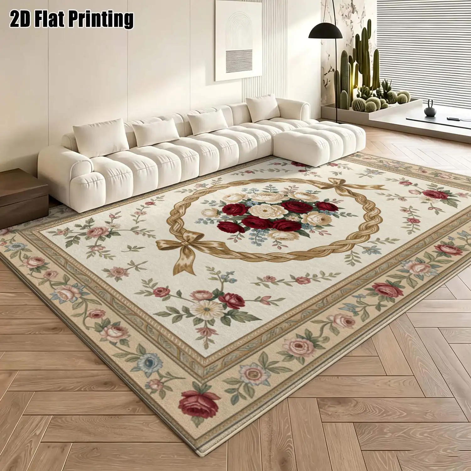 1Pc 2D Printed Carpet: Red-White Wreath Pattern, Vintage/European/Floral/Geometric, Machine Washable, Multi-Size, Suitable for Entrance, Dining Room, Foyer, Bedroom, Living Room Decoration