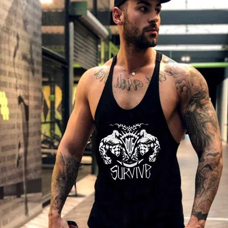 2021 Men's Summer Loose Tank Top Thin Belt Sports Fitness T-shirt H-shaped Cotton White Sweetheart