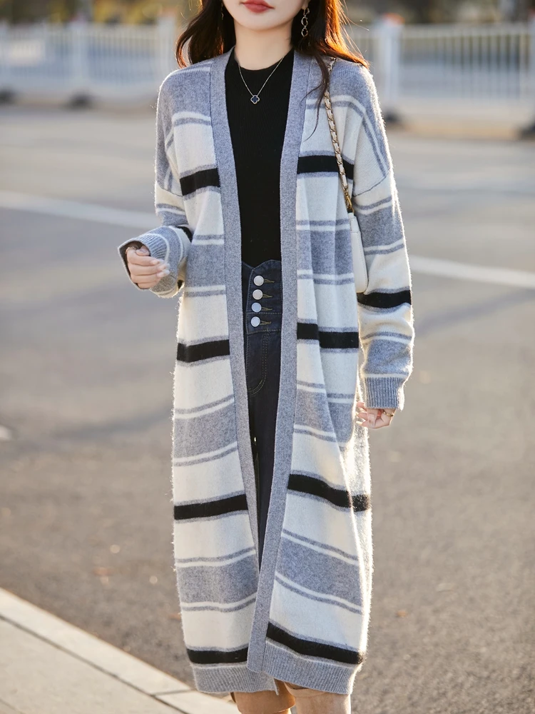 

Роскошный женский свитер из 100% мериносовой шерсти, элегантный женский осенне-зимний вязаный кардиган, одежда с длинными рукавами, топы, женская верхняя одежда