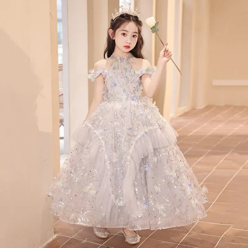 Girls' Dress Light Luxury Niche High-end Princess Dress Autumn Children's Catwalk Host Piano Performance Uniform Ballet