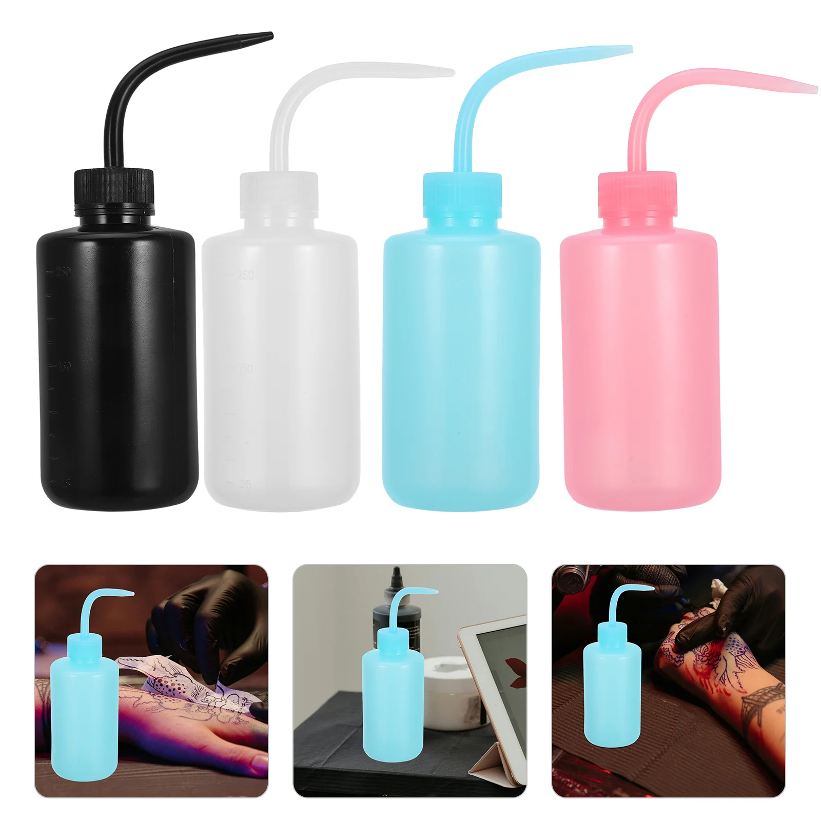 

4pcs Tattoo Cleaning Bottle 250Ml Curved Spout Wash Bottle For Tattooing Portable Squeeze Bottles Plastic Empty Container Water