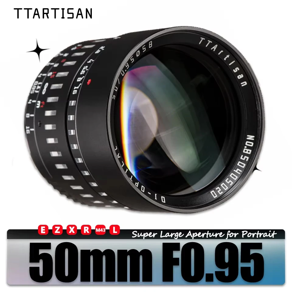 TTARTISAN APS-C 50mm F0.95 Large Aperture Portrait Camera Lens for Sony A7RIII Canon R5 Nikon ZFC Fujifilm XT-100 M43 L Mount