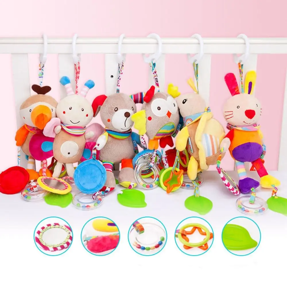 Schattig ontwerp babyrammelaar speelgoed bel speelgoed grijpvermogen training kinderwagen hangend speelgoed knuffeldier pluche materiaal
