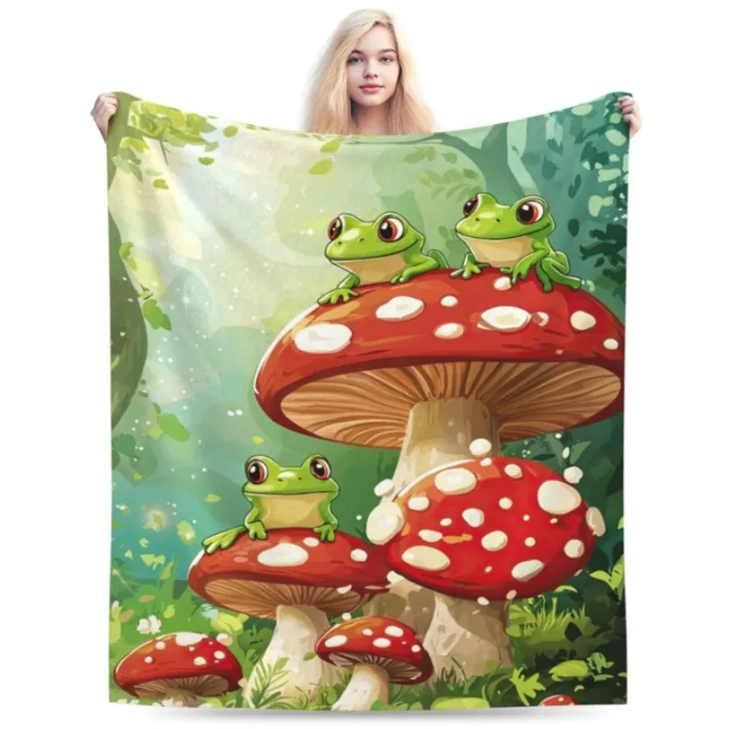 

Причудливое одеяло с лягушкой и грибами — милое лесное одеяло для декора комнаты для женщин, девочек или любителей природы