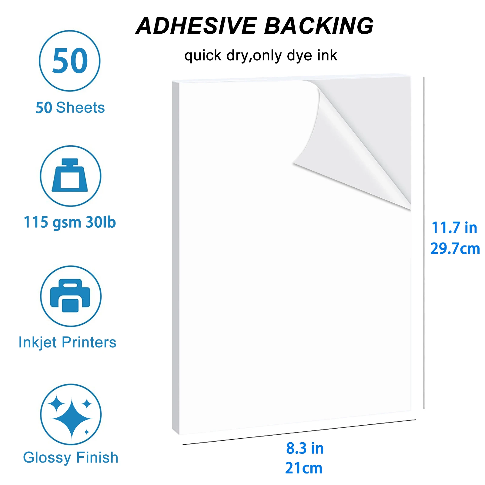 ESHANG Selbstklebendes Fotopapier, A4 Glänzendes Aufkleberpapier für Tintenstrahldrucker, 8,3 x 11,7 Zoll, 50 Blatt, 135 GSM 36Ib – Detail 2