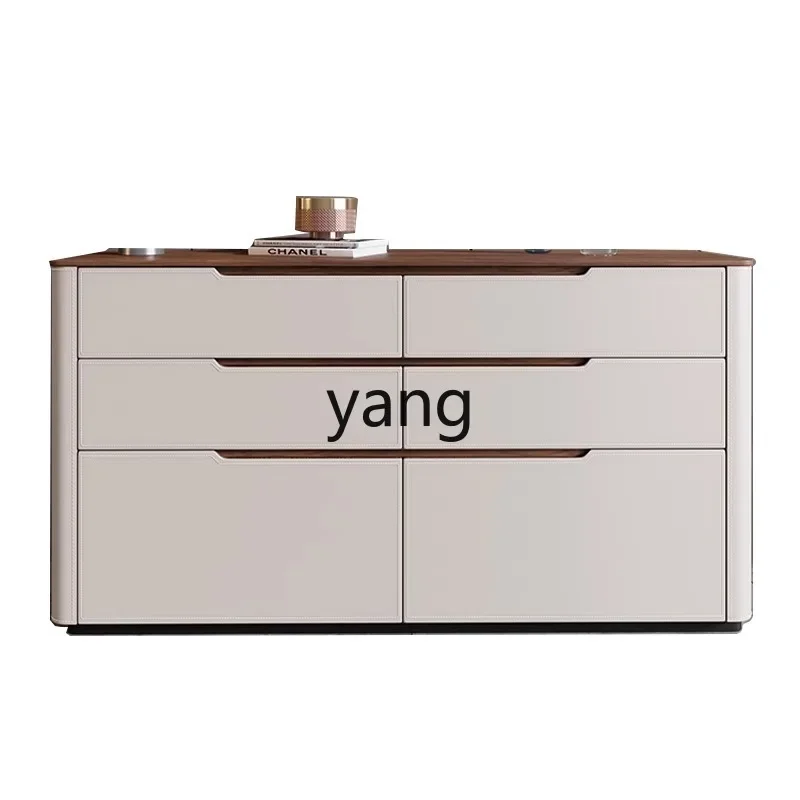 LTT Cream Style Saddle Leather Chest of Drawers Modern Household Multi-Functional Storage Cabinet Bedroom Bedside Cabinet