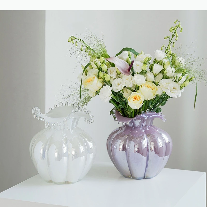 Jarrón de Vidrio con Forma de Capullo de Calabaza, Macetas, Decoración de Mesa, Arreglos Florales, Jarrones Decorativos, Decoración Estética para Habitaciones