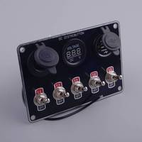 Green LED 5 Gang Rocker Ignition Switch Dual USB Voltmeter Panel Waterproof Fit for Racing Car Truck Boat
