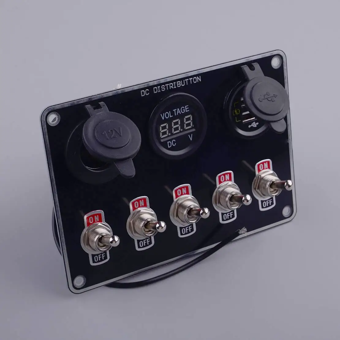 Red LED 5 Gang Rocker Ignition Switch Dual USB Voltmeter Panel Waterproof Fit For Racing Car Truck Boat