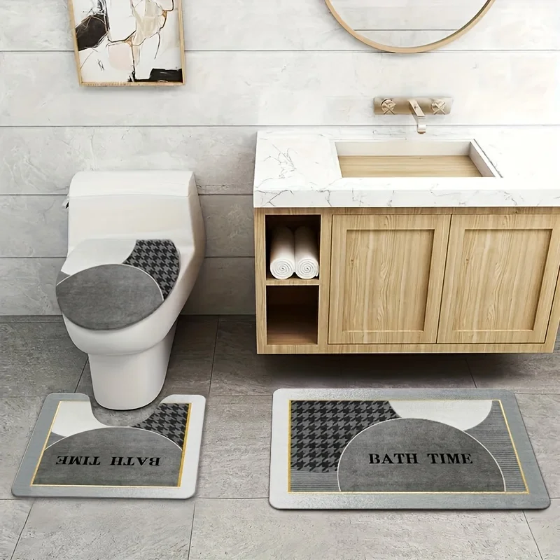 3-Piece Bathroom Set Non-Slip, Lightweight - Hand Washable Flat Woven Medium Pile Bath Mat, Contour Rug and Toilet Lid Cover