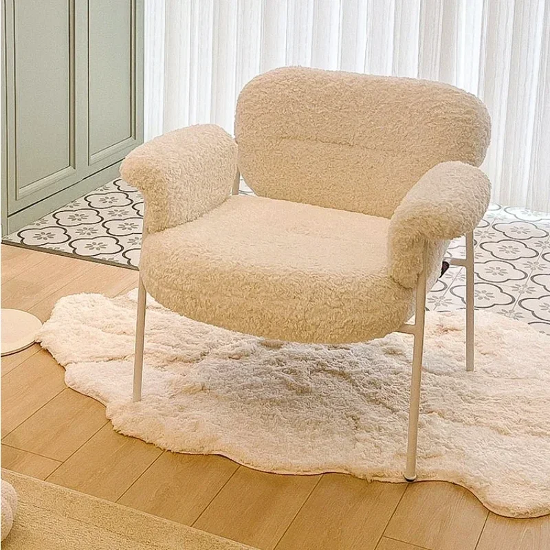 Nordic Lamb Fabric Chair, Wearresistant Cream Sofa, Lazy Armchair for Living Room, Simple Designer Leisure Chair.