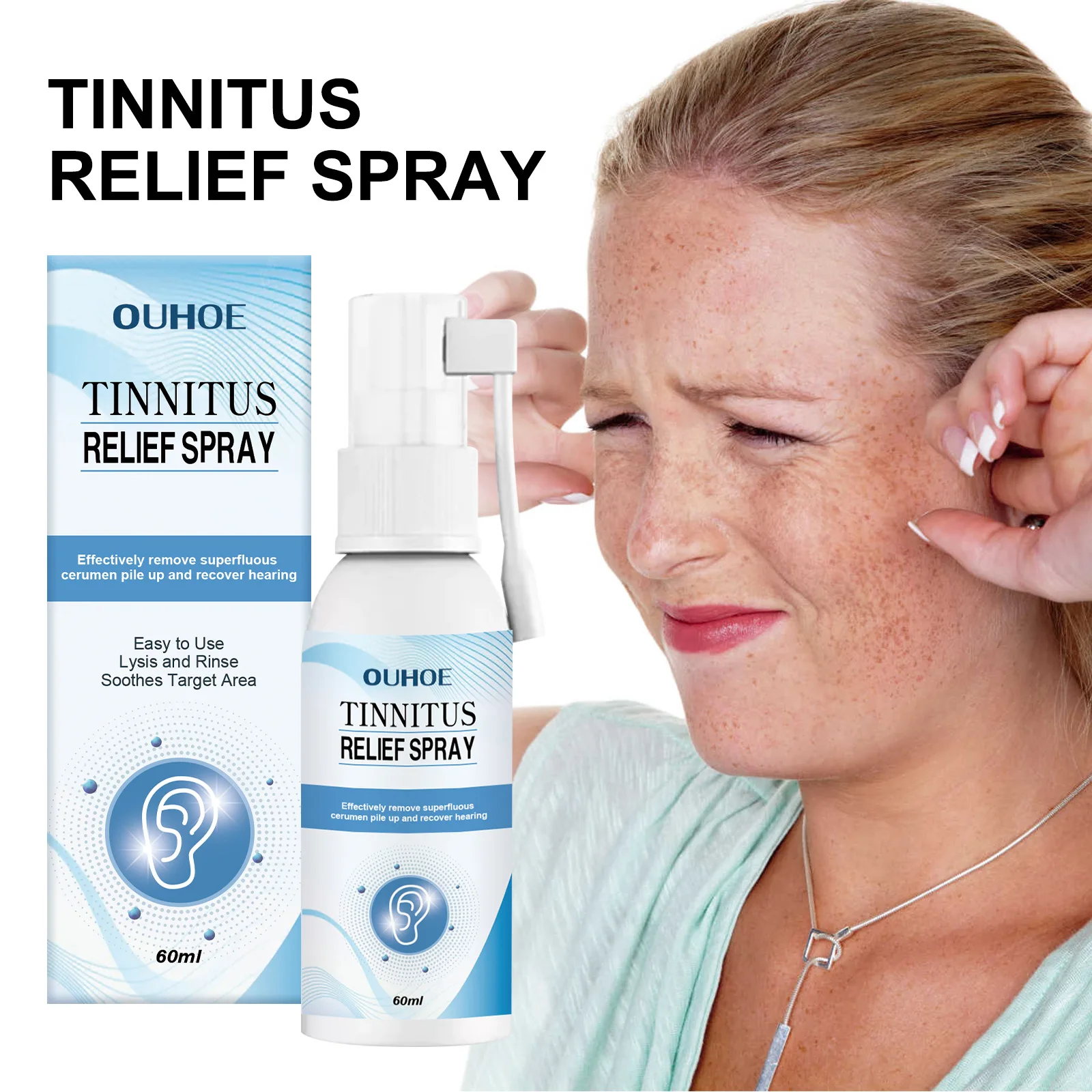 60ml Tinnitus Relief Spray Improve Listening Tinnitus Deafness Sore Relief Ear Cleaning Ear Canal Blockage Ear Health Care 귀이개