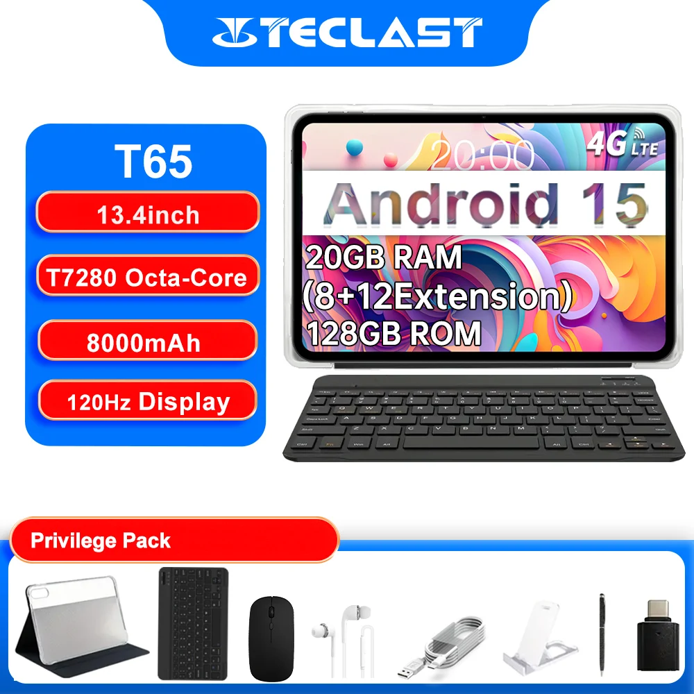 تابلت Teclast T65 2025 Android 15، T7280 8-core/8GBRAM/128GB ROM/13.4 بوصة) مع حزمة ملحقات لوحة المفاتيح والماوس اللاسلكي #1