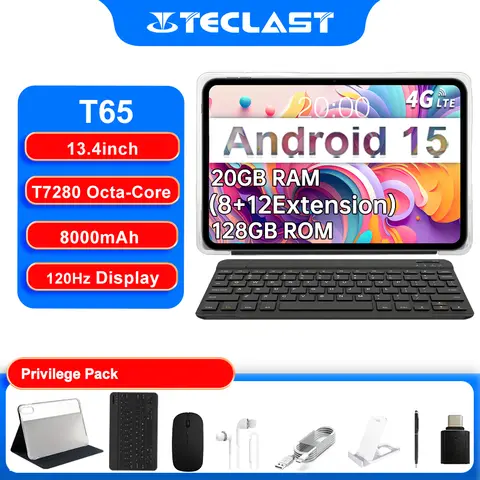 Teclast T65 2025 Tablet Android 15, T7280 8-core/8GBRAM/128GB ROM/13.4inch) with Keyboard &Wireless Mouse Accessory Bundle