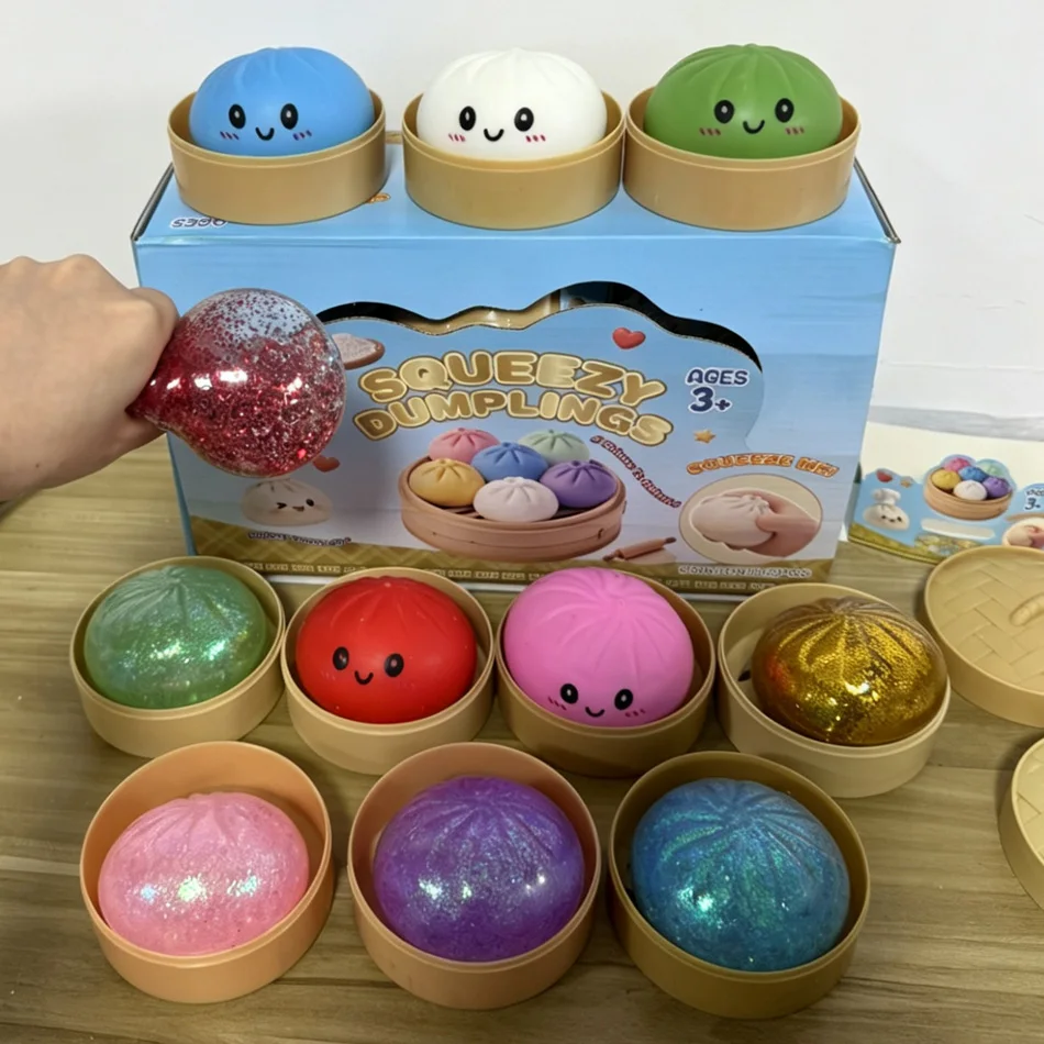 Riesiges Squishies Dumpling Bun Spielzeug, langsam aufsteigender Glitzer-Dumpling-Stressball, Stressabbau-Fidget-Spielzeug für Zuhause, Büro und Reisen