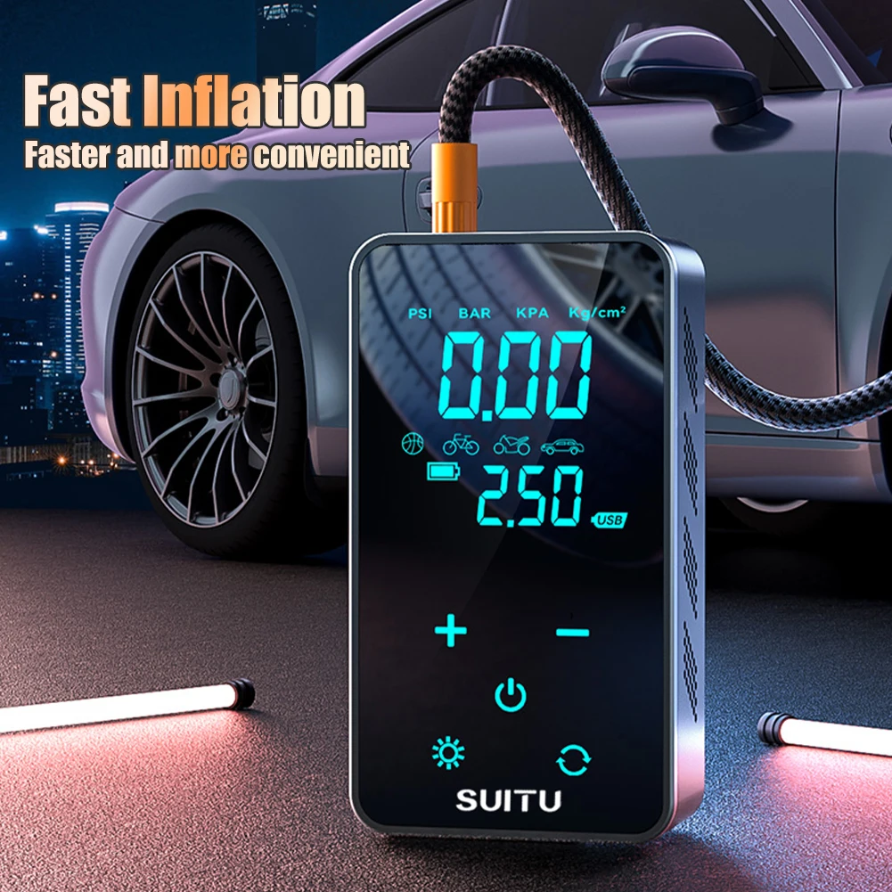 Car Tire Inflator Pump LCD Display Smart Air Compressor High Precision Electronic Inflatable Pump 1800MAH for Motorbike Vehicle