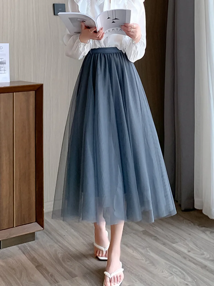 New Ladies Casual A-Line Long Skirt Fashion Summer Midi Skirt Women White Black Coffee High Waist ElasticFemale