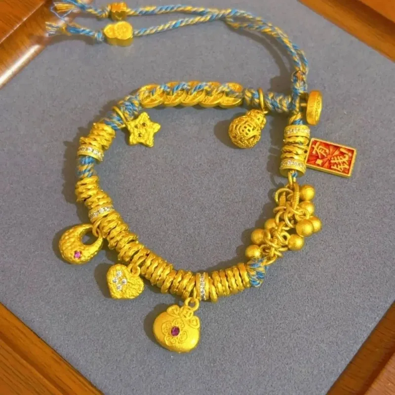 Chinese Style Elegant Ancient Fassa Golden Bracelet MultiElement Wrapped Hammer Pattern Men's and Women's Waist Wrapped Handrope