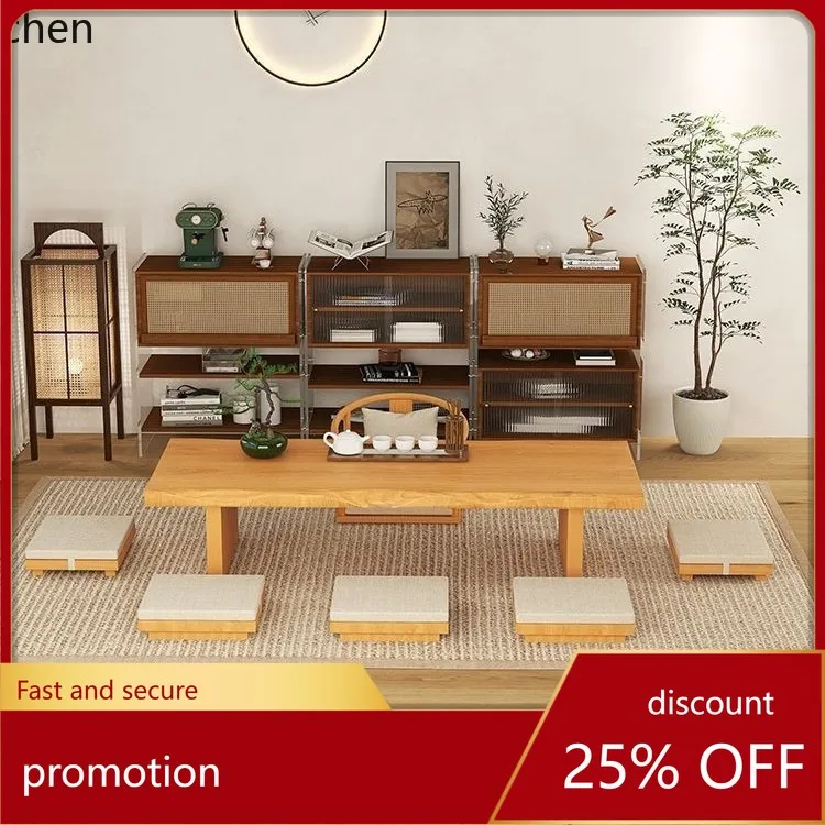 

HXL Tea Table Solid Wood Low Table Tatami Tea Room Long Zen Tea Table and Chair