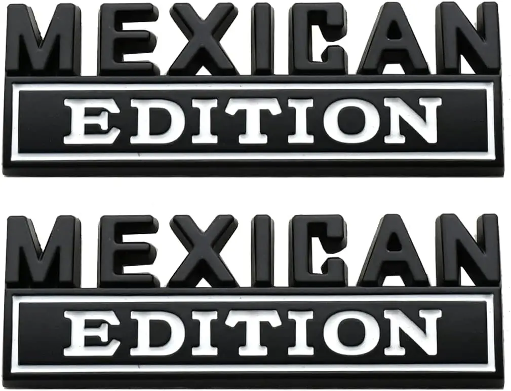 

2pcs Metal Mexican Edition Emblem, 3D Auto Side Fender Rear Bumper Badge Decor Decals for Car Truck SUV (Black White)