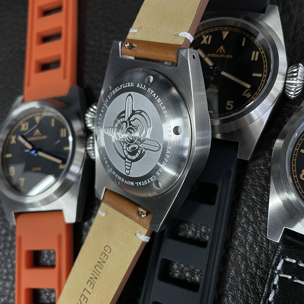 STEELDIVE Men Pilot Watch Military Sport Watch 38mm Quartz Wristwatch 200m Waterproof C3 Luminous Sapphire  VH31