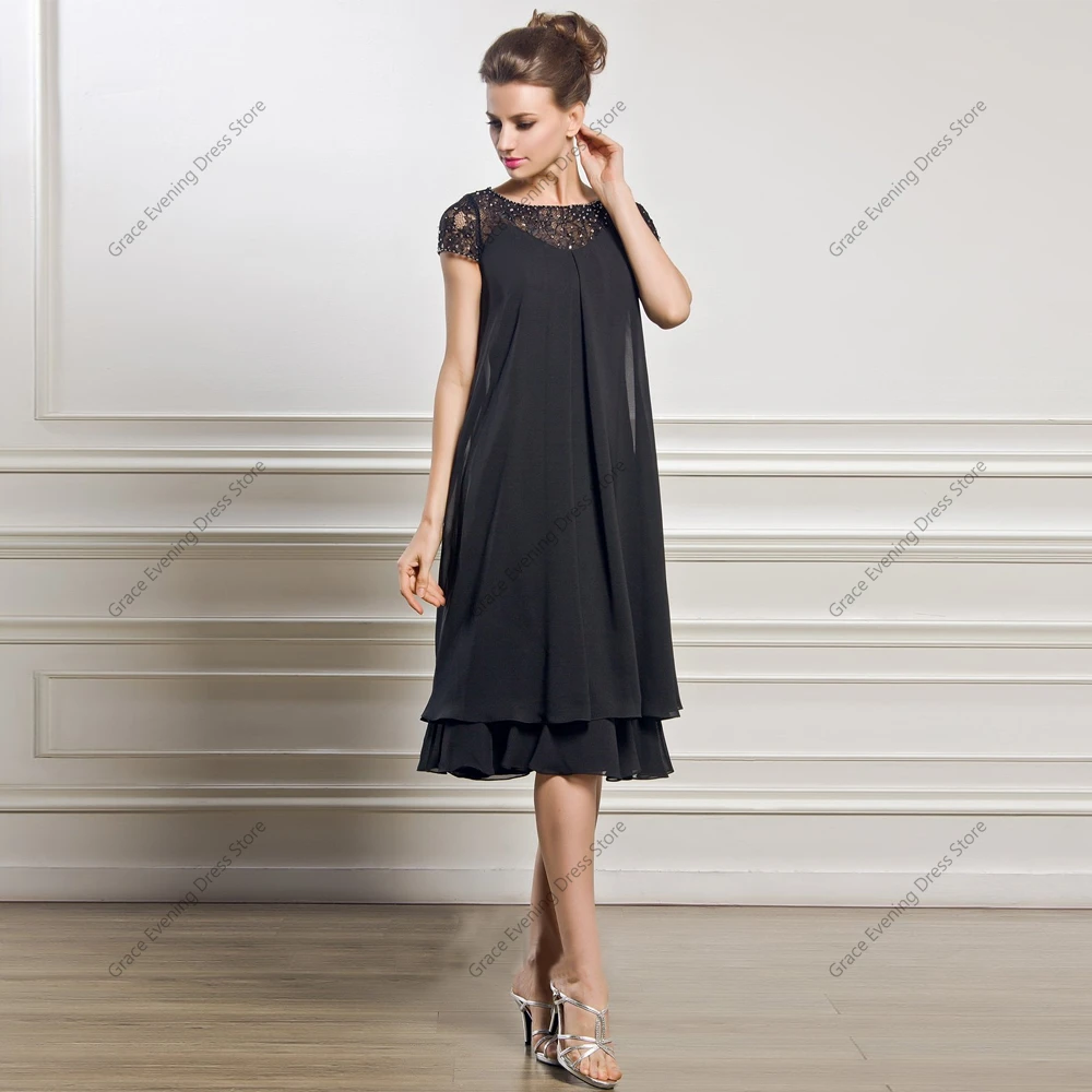 

SimpleShort Sleeves Black Mother of Bride Dresses for Women 2024 Summer Beadings Wedding Party Dresses Chiffon Robe De Soirée