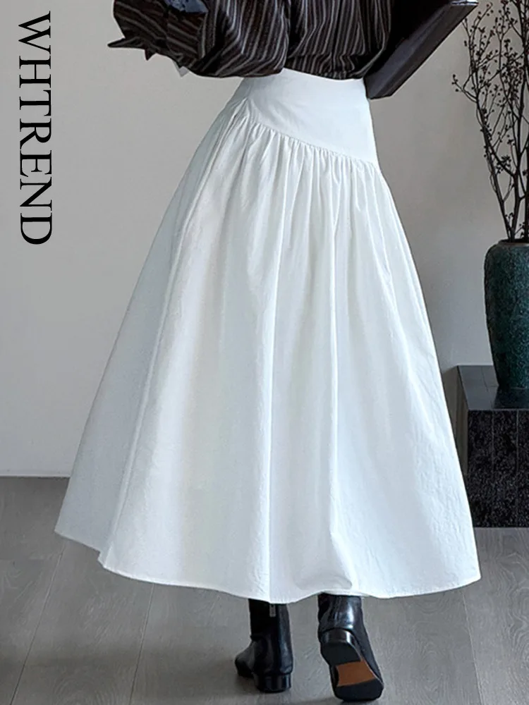 

WHTREND Early Autumn New Versatile Simple Pleated Design High Waist A-Line Skirt For Women WH1554