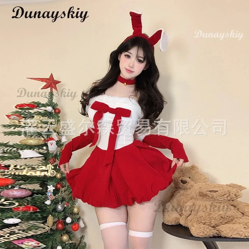 2025 feminino natal lingerie sexy vestido doce coelho menina cosplay traje senhoras festa de natal rode jogar uniforme irregular terno