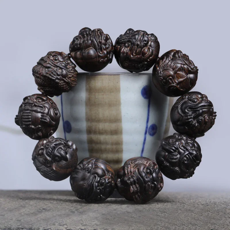 

Natural Yellow Chess Nanmu Bracelet Buddhist Meditation Beads Bracelet Buddha Beads Wen Play Bracelet Handpiece Gift