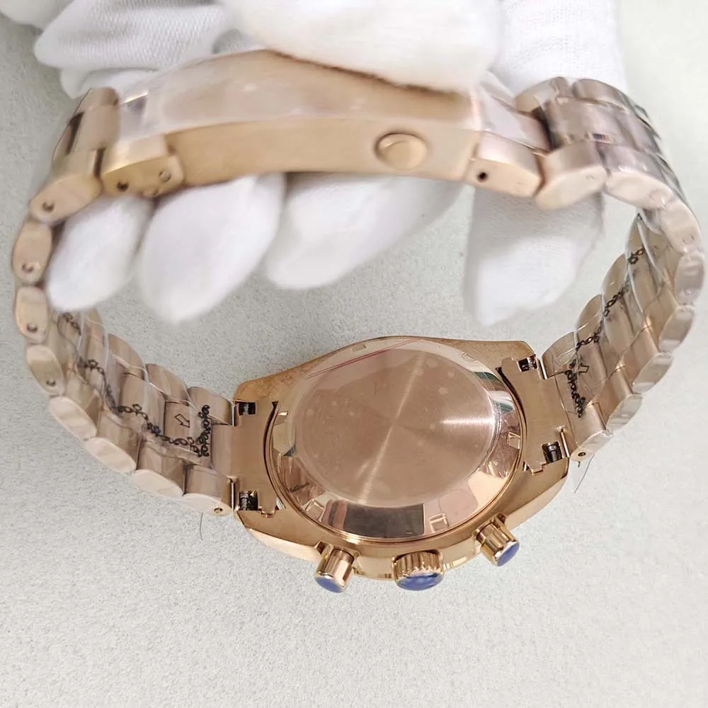 40mm Watch Case Strap for VK63 Quartz Movement Stainless Steel Black/Rose Shell Mineral Glass Case Bracelet Watch Accessories