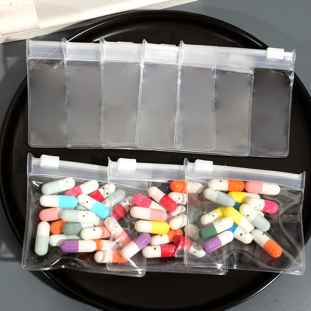 50/5PCS Mini Clear Bag Pill Dispenser Bags Protable Travel Jewel Pouch with Sliding Zipper Self-sealing Waterproof Storage Bags